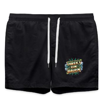 Direkt ein Bauen -  Deutsche Memes - Badeshorts - Schwarz - Vorne - AI Model Male 185 light (185cm)
