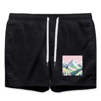 Paysage de montagne abstrait aux couleurs pastel - Short de bain - noir - Devant - AI Model Male 185 light (185cm)