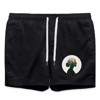 Forest dreams in women's profile - Swim Trunks - black - Front - AI Model Male 185 light (185cm)