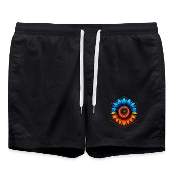 Sunflower blue and gold, vibrant orange - Swim Trunks - black - Front - AI Model Male 185 light (185cm)