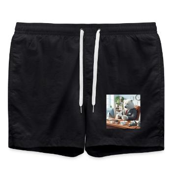 Bear in Chic Business Suit - Swim Trunks - black - Front - AI Model Male 185 light (185cm)