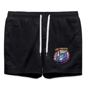 LKW-Fahrerin mit Stil - Badeshorts - Schwarz - Vorne - AI Model Male 185 light (185cm)