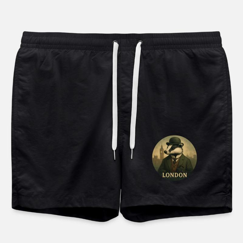 Gentleman Badger – London Souvenir Design - Swim Trunks - black