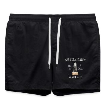 Wilhelmshaven, Handzeichnung, so viel Meer Nordsee - Badeshorts - Schwarz - Vorne - AI Model Male 185 light (185cm)