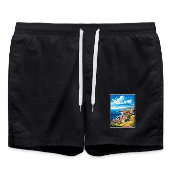 Terceira, Portugal, Falaises côtières, Scène du village - Short de bain - noir - Devant - AI Model Male 185 light (185cm)