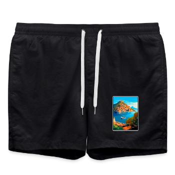 Monemvasia, Grèce, affiche de voyage vintage Paysage urbain - Short de bain - noir - Devant - AI Model Male 185 light (185cm)