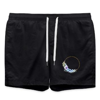 Couronne florale bleue, dorée, verte, personnalisable - Short de bain - noir - Devant - AI Model Male 185 light (185cm)