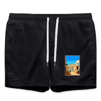 Matera Italien Vintage-Reiseplakat Cityscape WPA - Badeshorts - Schwarz - Vorne - AI Model Male 185 light (185cm)