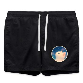 Dreamy kitten under a starry sky - Swim Trunks - black - Front - AI Model Male 185 light (185cm)