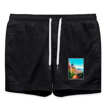 Cagliari Italie Méditerranée lever de soleil Affiche de voyage - Short de bain - noir - Devant - AI Model Male 185 light (185cm)