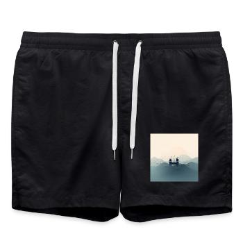 Voilier dans l’océan minimaliste - Short de bain - noir - Devant - AI Model Male 185 light (185cm)