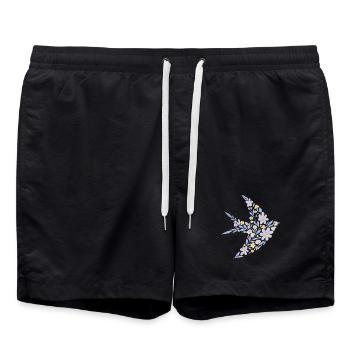 Nordic Floral - Sanftes Violett Vogel - Badeshorts - Schwarz - Vorne - AI Model Male 185 light (185cm)