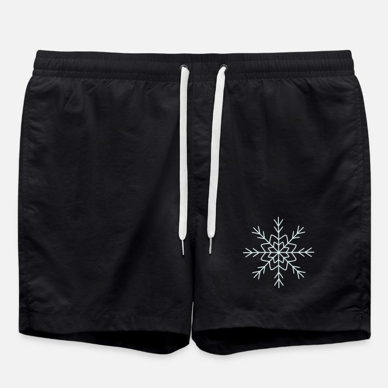 Intricate Snowflake Line Art Design - Swim Trunks - black