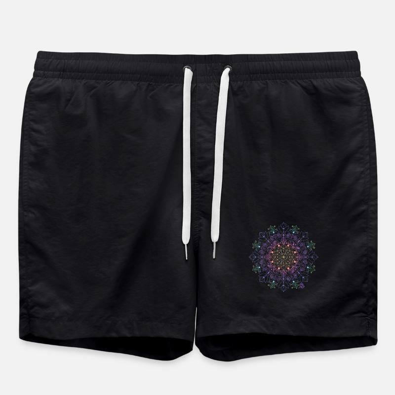 Leuchtendes Mandala Muster - Badeshorts - Schwarz