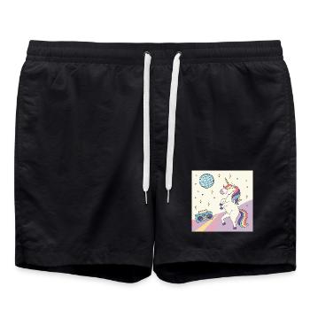 Einhorn Party Disco - Badeshorts - Schwarz - Vorne - AI Model Male 185 light (185cm)