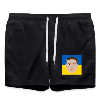 Volodymyr Zelensky on Ukrainian flag - Swim Trunks - black - Front - AI Model Male 185 light (185cm)