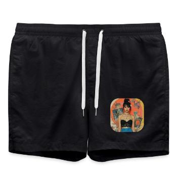 Retro Collage T-Shirt Design - Swim Trunks - black - Front - AI Model Male 185 light (185cm)