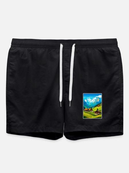Alpines Bergdorf-Szene - Badeshorts - Schwarz