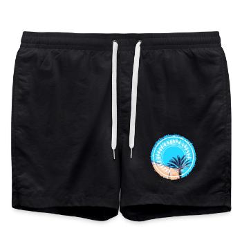 Tropische Strandlandschaft - Badeshorts - Schwarz - Vorne - AI Model Male 185 light (185cm)