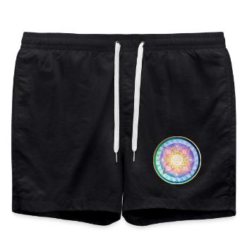 Harmonious mandala meditation design - Swim Trunks - black - Front - AI Model Male 185 light (185cm)