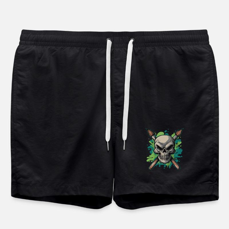 Skull and crossed brushes - Swim Trunks - black