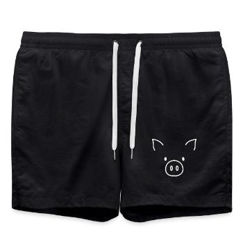 Cute Pig as a Sketch – Minimalist Motif - Swim Trunks - black - Front - AI Model Male 185 light (185cm)