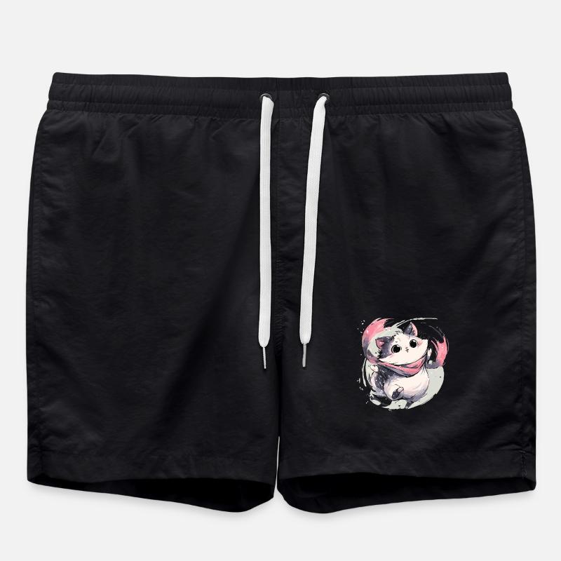 Chaton câlin avec écharpe rose - Short de bain - noir