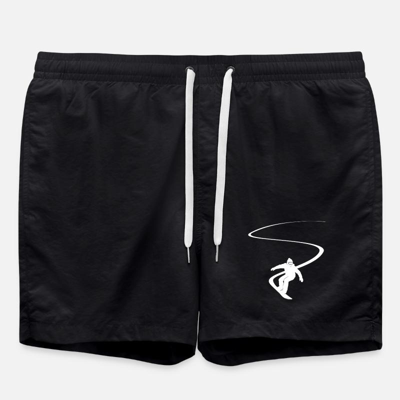 Snowboarder Slalom Deep Snow Downhill Snowboard - Swim Trunks - black