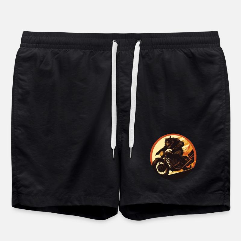 Werewolf Motorcycle Flame Circle - Swim Trunks - black