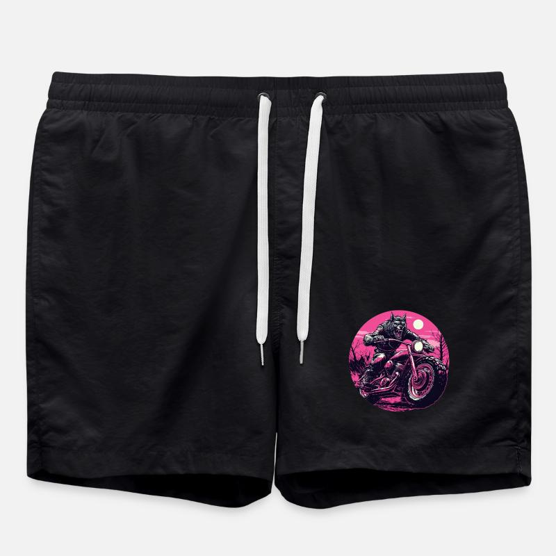Werewolf on Motorcycle Neon Pink - Swim Trunks - black