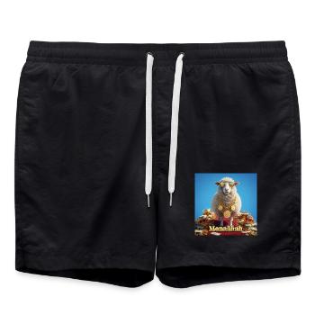Bling Sheep with Coin Chains - Swim Trunks - black - Front - AI Model Male 185 light (185cm)