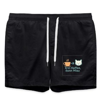 First coffee, then meow - Swim Trunks - black - Front - AI Model Male 185 light (185cm)