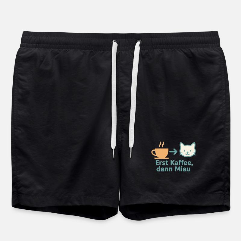 First coffee, then meow - Swim Trunks - black