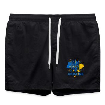 Blue Trident Ukraine Emblem - Swim Trunks - black - Front - AI Model Male 185 light (185cm)