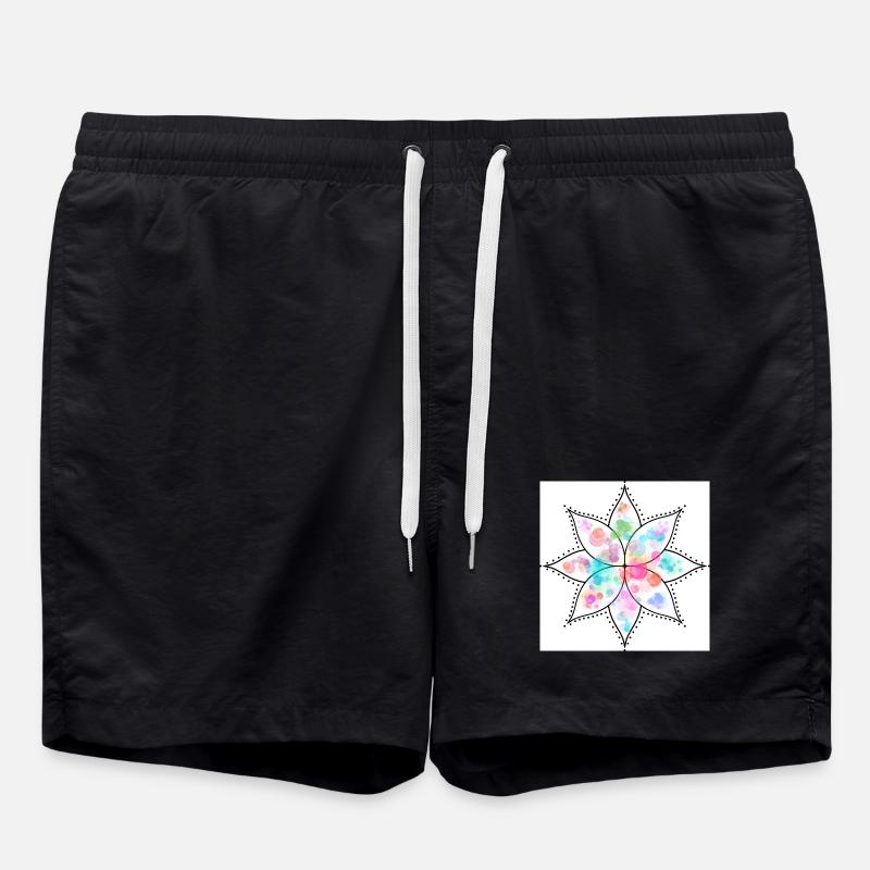 Mandala Fleur pastel Aquarelle - Short de bain - noir