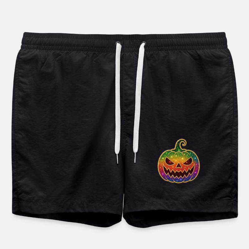 Rainbow Glitter Pumpkin Halloween - Swim Trunks - black