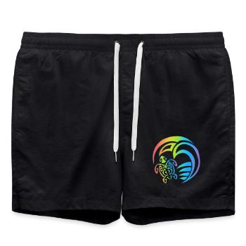 Turtle and multicolored ocean - Swim Trunks - black - Front - AI Model Male 185 light (185cm)