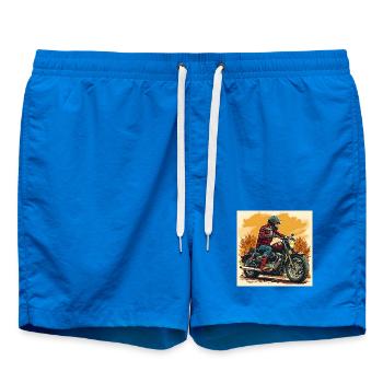 Plaid Socks + Biker Illustration - Swim Trunks - cobalt blue - Front