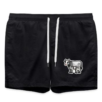 Kuh und Kalb – Geometrisches Minimaldesign - Badeshorts - Schwarz - Vorne - AI Model Male 185 light (185cm)