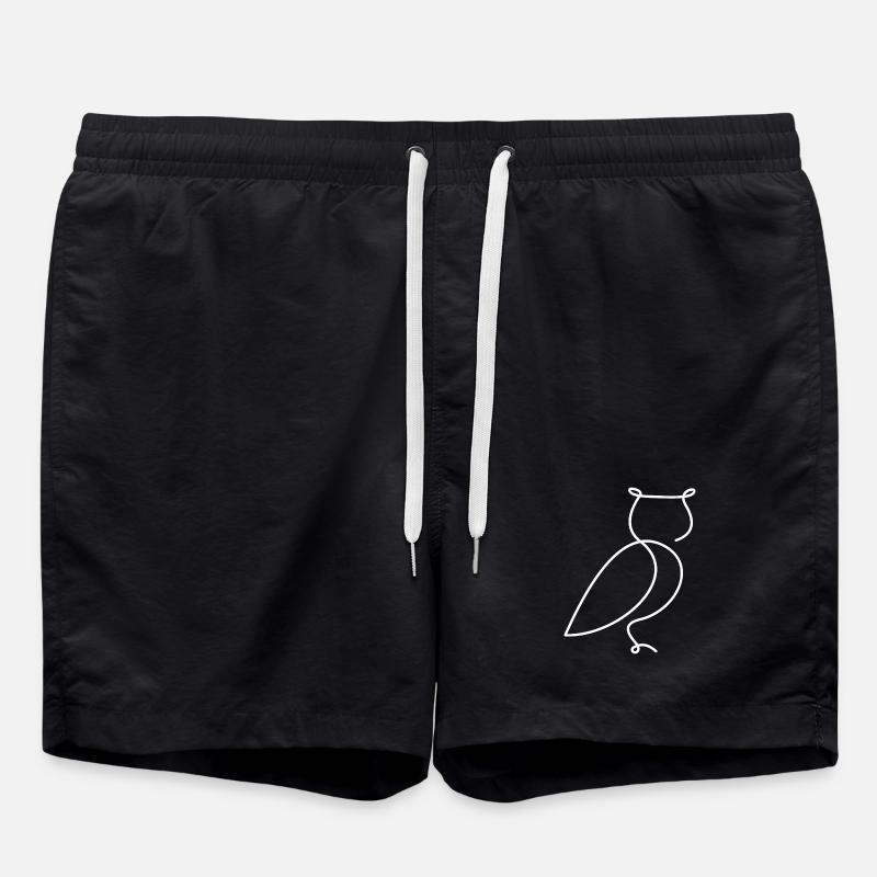 Owl Sketch – Stylish Bird Motif - Swim Trunks - black