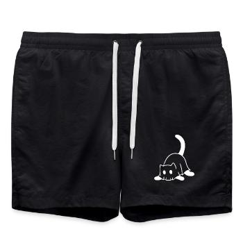 Cat in Ghost Costume – Halloween Motif - Swim Trunks - black - Front - AI Model Male 185 light (185cm)