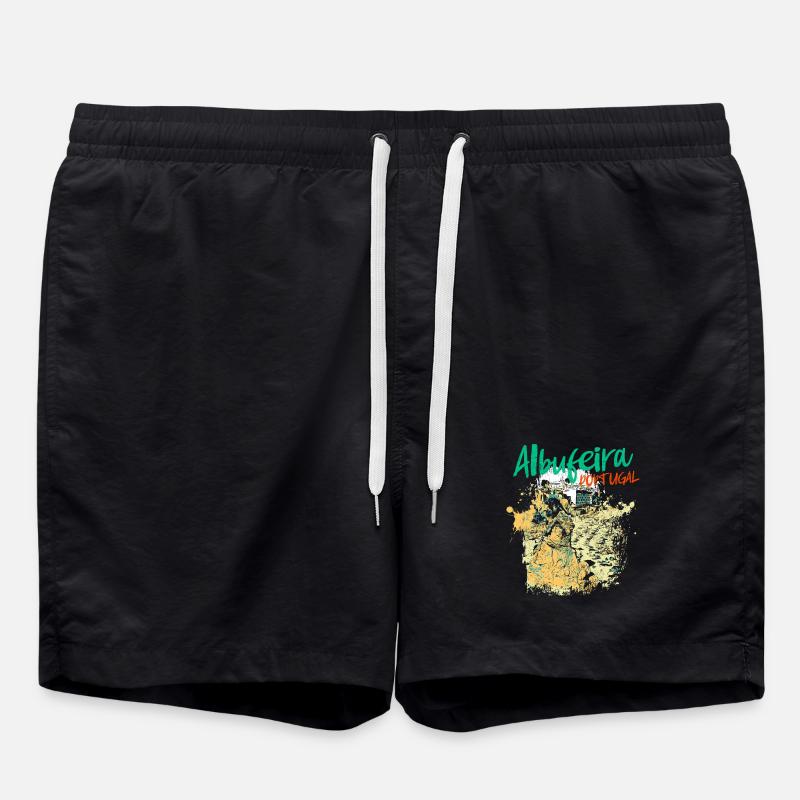 Peneco Albufeira beach illustration Algarve - Swim Trunks - black