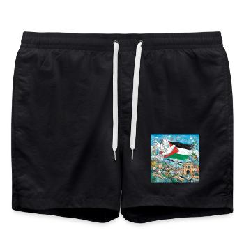 Dove of peace over Palestine flag - Swim Trunks - black - Front - AI Model Male 185 light (185cm)