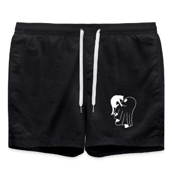 Ghost with Cat Sketch – Child-Friendly Halloween - Swim Trunks - black - Front - AI Model Male 185 light (185cm)