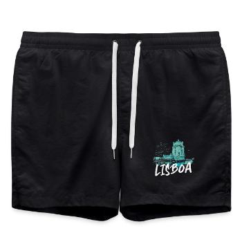 Belem Tower Lisbon and Tagus River blue illustration - Swim Trunks - black - Front - AI Model Male 185 light (185cm)