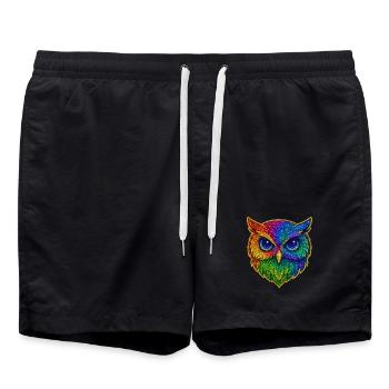 Eule | Waldkauz | Regenbogen Eulenzauber - Badeshorts - Schwarz - Vorne - AI Model Male 185 light (185cm)