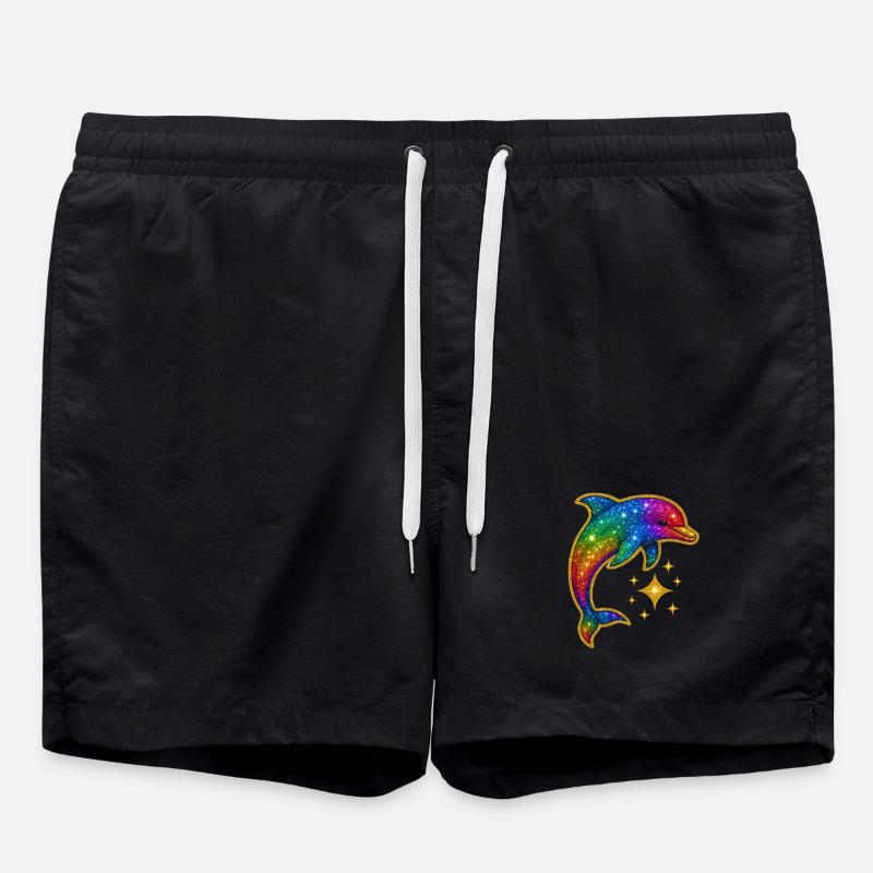 Regenbogenleuchtender Delfin der Sterne - Badeshorts - Schwarz