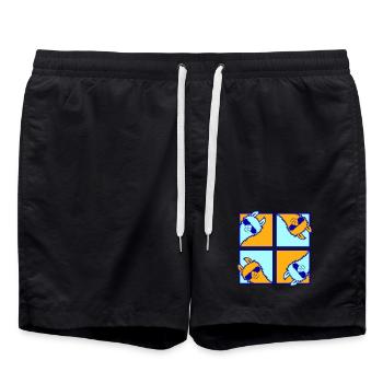 Vier Bunte Lamas Fliesen Muster 4 Pop Art Alpakas - Badeshorts - Schwarz - Vorne - AI Model Male 185 light (185cm)