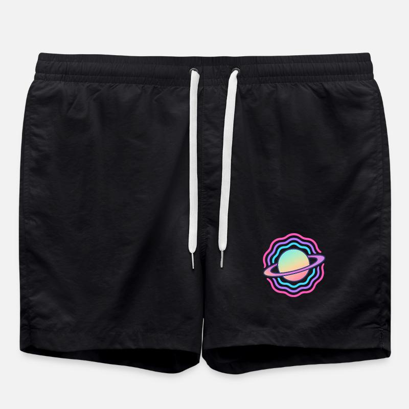 Cosmic Planet Stylized Galactic Sphere - Swim Trunks - black
