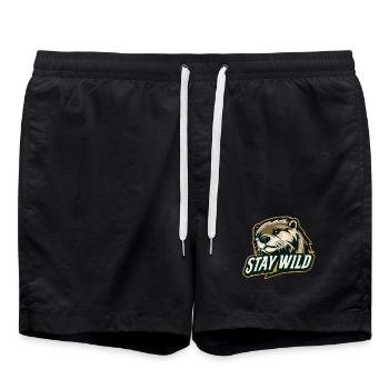 Stay Wild – Otter Design | Natur & Abenteuer Motiv - Badeshorts - Schwarz - Vorne - AI Model Male 185 light (185cm)